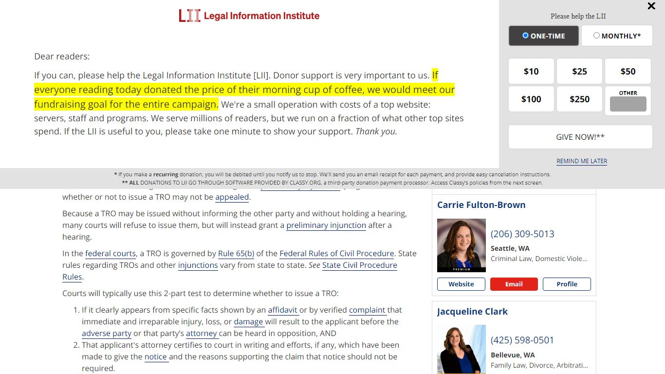 temporary restraining order | Wex | US Law | LII / Legal Information ...